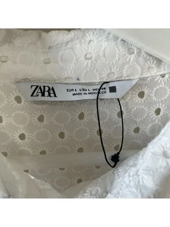 NWOT ZARA CUTWORK EMBROIDERY MIDI DRESS WHITE Size L - Picture 3 of 9